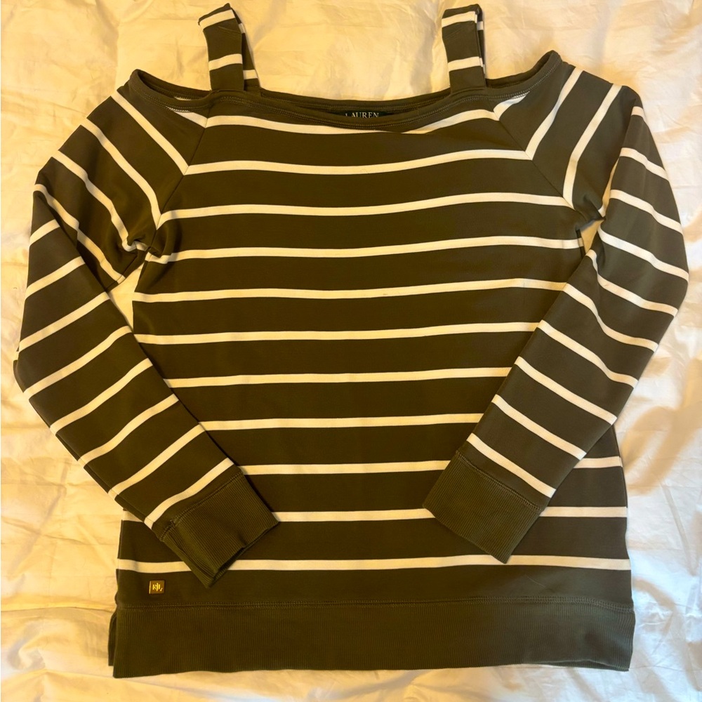 Ralph Lauren Cold Shoulder Striped Sweatshirt, Small